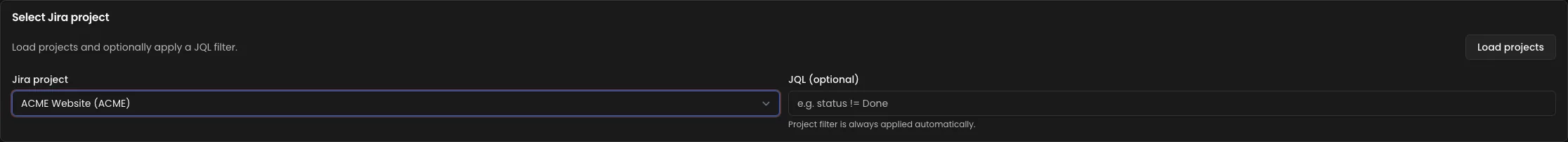Select Jira project