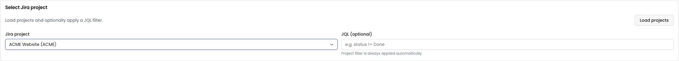 Select Jira project